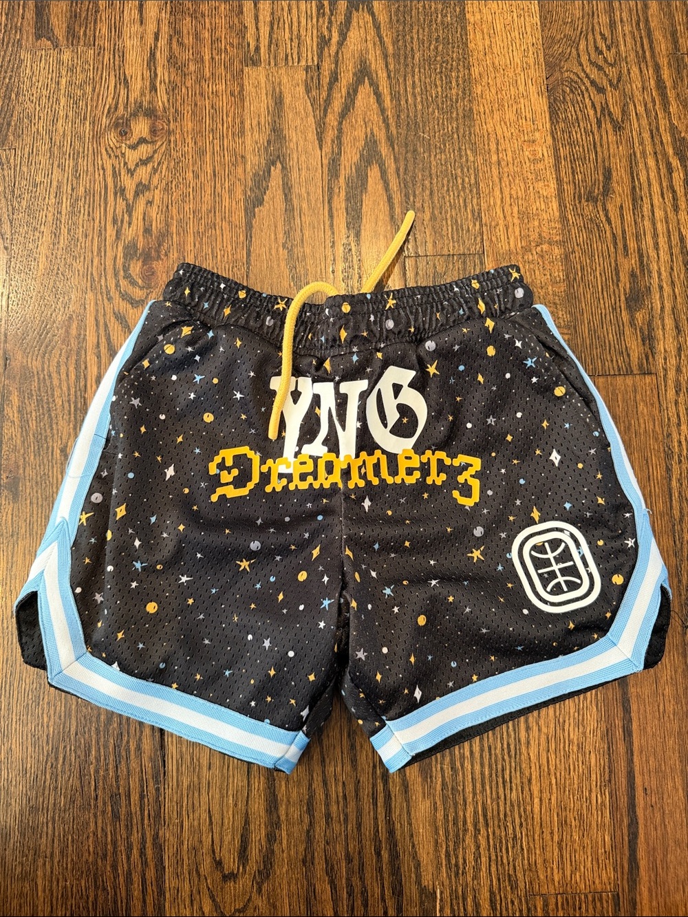 Kids Overtime Black Star Print Athletic Shorts with Light Blue Trim